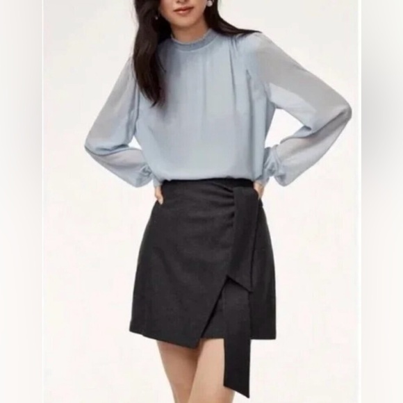 J. Crew plaid windowpane mini skirt grey & white, with wrap size 0 - Picture 3 of 7